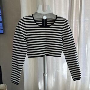 Good American Striped Long Sleeve Stretch Fitted Crop Top